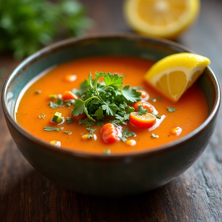 Sopa de legumes finalizada com ervas e limão.