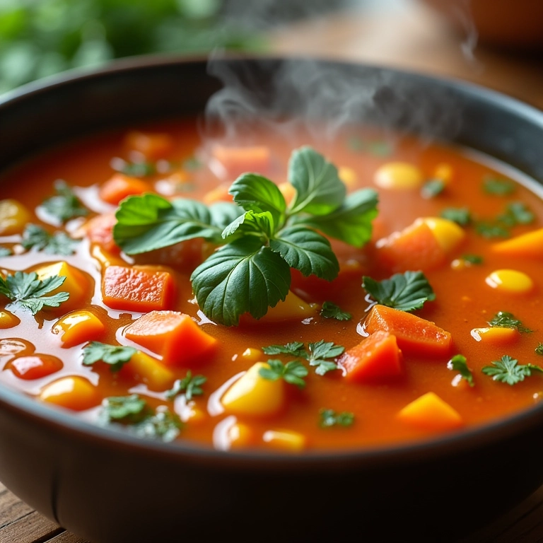 Sopa de legumes nutritiva e saborosa em uma tigela.