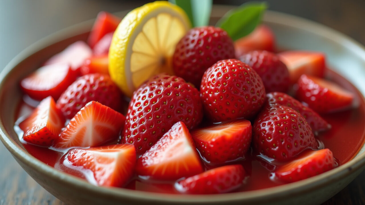 Strawberry filling with sicilian lemon, professional photography, 8K quality, sharp focus, natural Recheio de morango com limão siciliano.