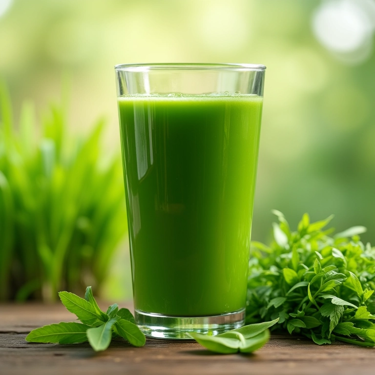 Suco de wheatgrass e ingredientes para smoothie verde.