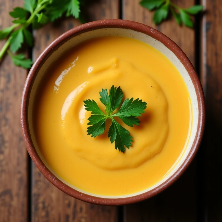 Tigela de sopa cremosa de feijão branco com salsa.