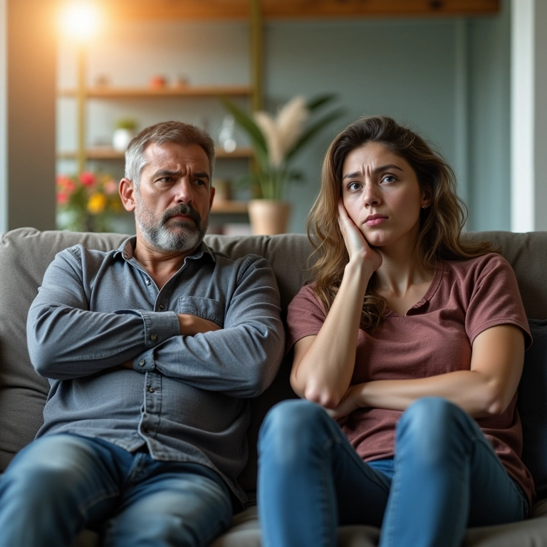 Um parceiro frustrado enquanto o outro relaxa no sofá, ilustrando resistência na divisão de tarefas.
