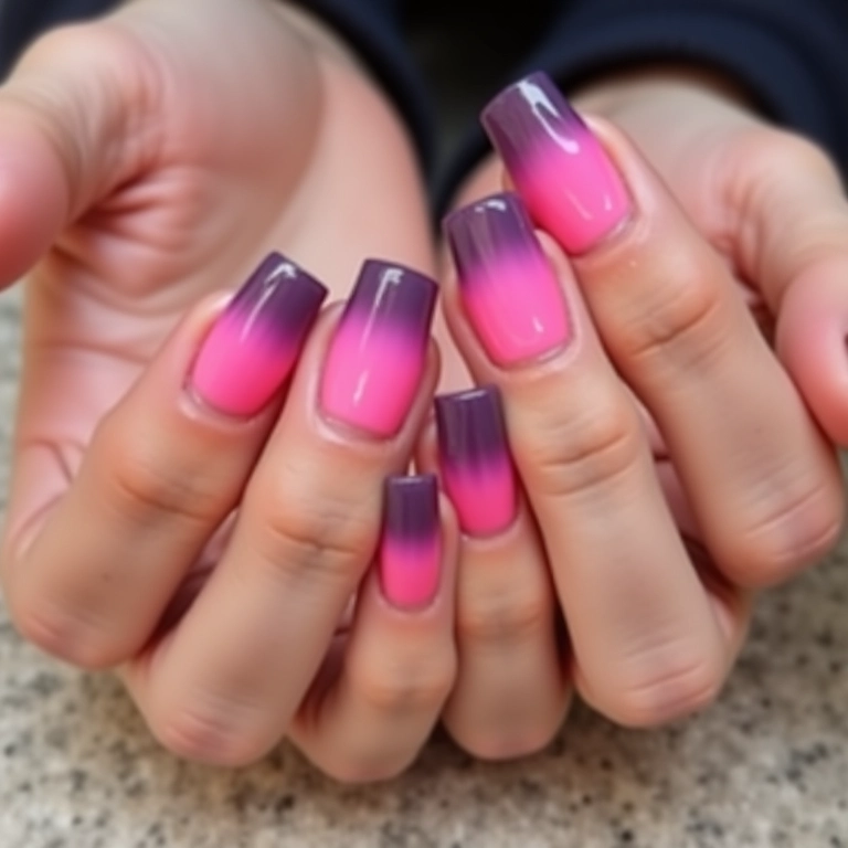 Unhas degradê horizontal com cores vibrantes.