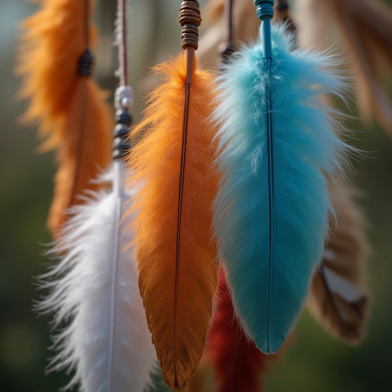 Variedade de penas coloridas para usar em filtro dos sonhos.