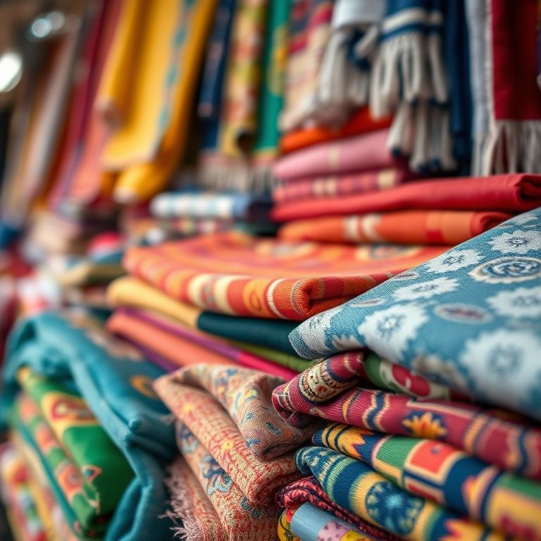 Variedade de tecidos coloridos para patchwork em feira brasileira.