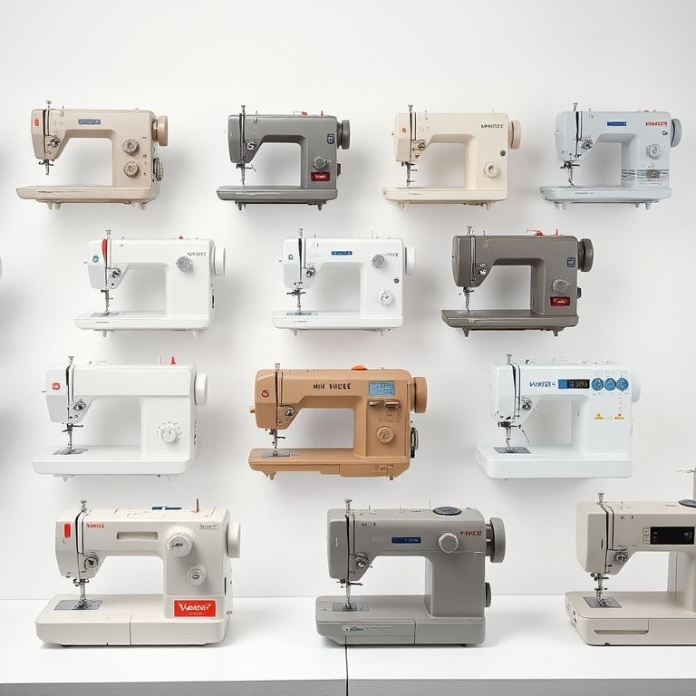 Vários modelos de máquinas de costura overlock.