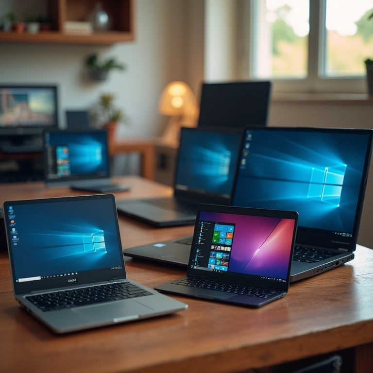 Various laptop brands (Dell, Lenovo, HP), comparison, home office, Brazilian market, 8k quality, Comparativo de marcas de notebook (Dell, Lenovo, HP) para home office.