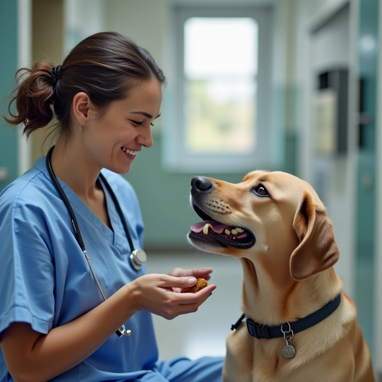 Veterinária orientando sobre quantidade ideal de petiscos.