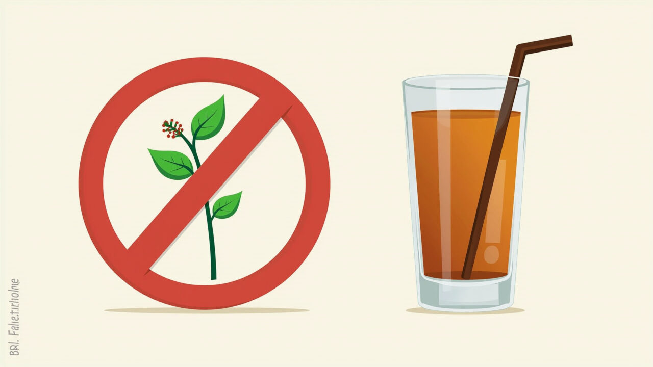 Warning sign icon with horsetail and hibiscus tea, crossed out, indicating contraindications, clear Contraindicações do chá de cavalinha com hibisco.