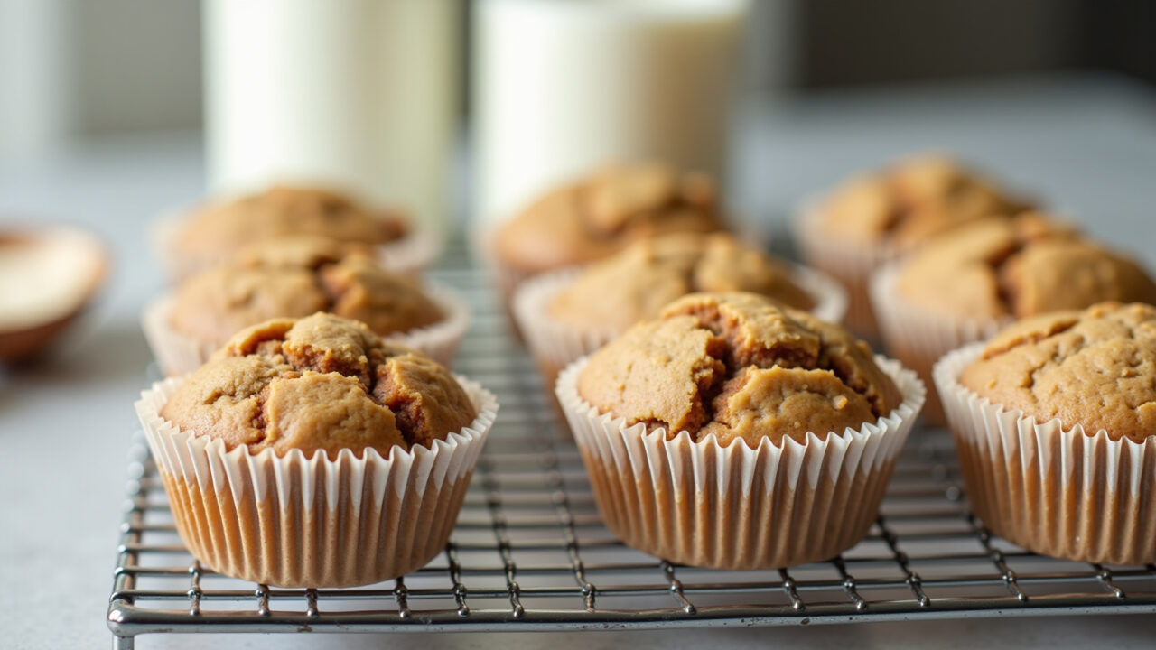 Whey protein cookie muffins in muffin liners, oat flour, egg, vegetable milk, natural light, 8K, Muffins práticos de whey de cookies