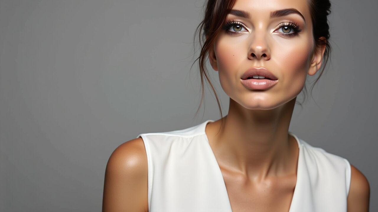 Maquiagem com olhos marcados para vestido branco.