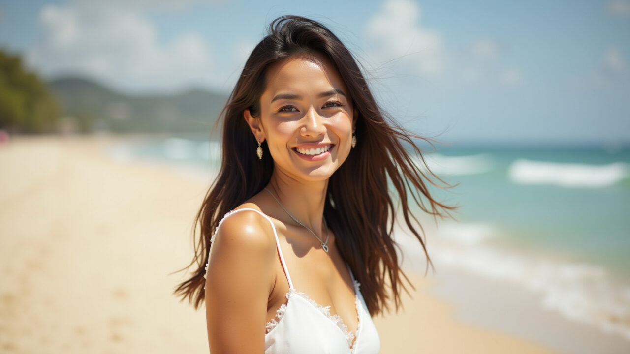 Maquiagem fresca e natural para vestido branco durante o dia.