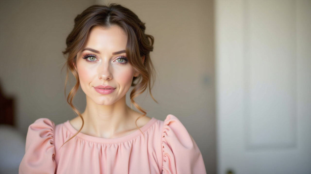 Maquiagem para vestido rosa bebê.