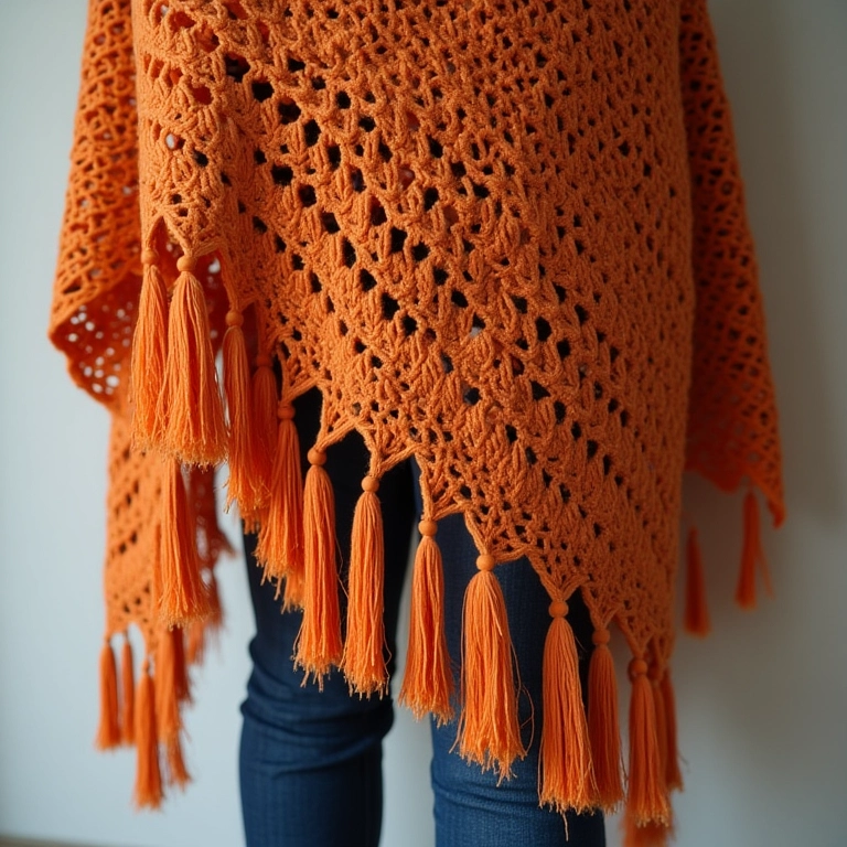 Xale de crochê com franjas: toque boho no visual.