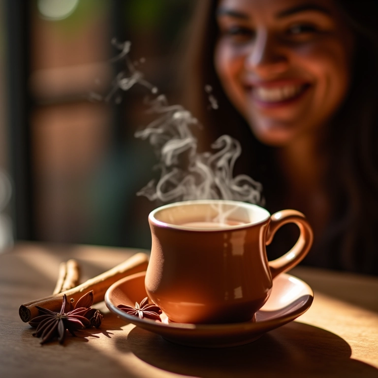 Chá chai: como fazer a famosa bebida indiana Xícara fumegante de chá chai com especiarias, canela e anis estrelado.
