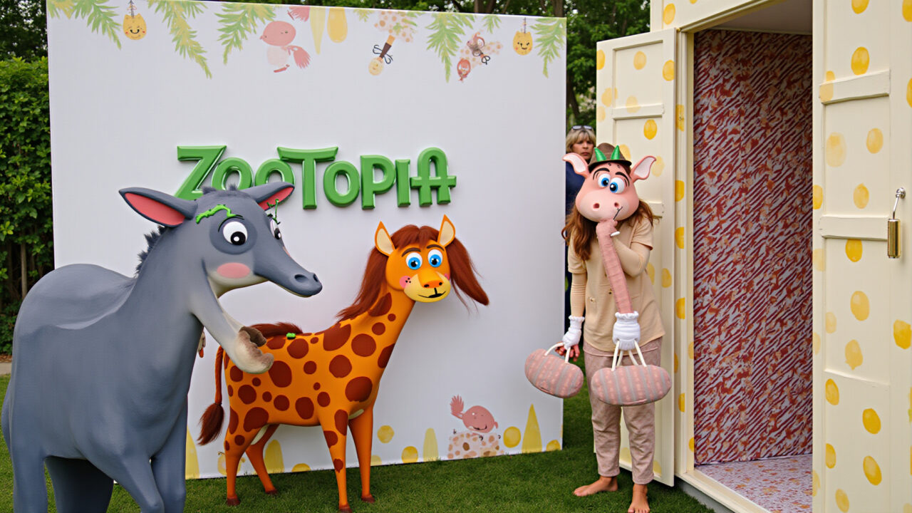 Cantinho de fotos festa Zootopia, painel temático.