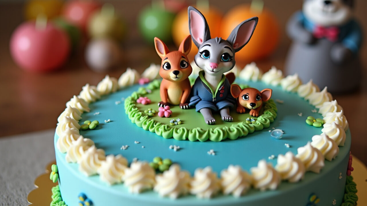 Bolo decorado festa Zootopia com personagens.