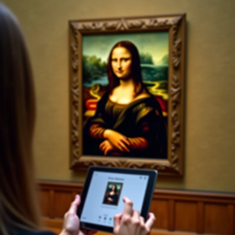 A Mona Lisa no Museu do Louvre virtual.