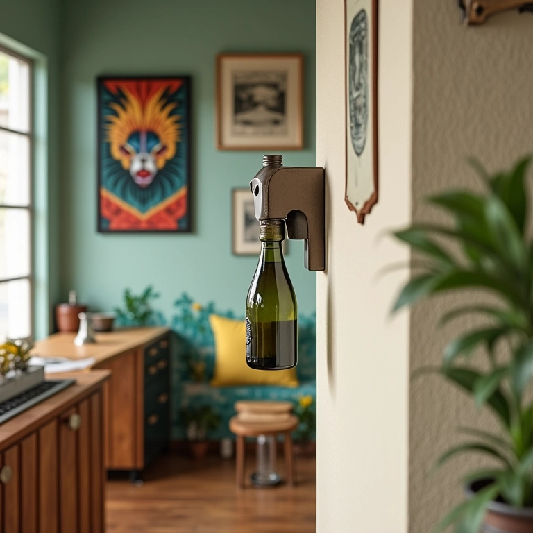 Abridor de garrafa como parte da decoração da cozinha.