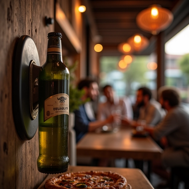 Abridor de garrafa de parede em área gourmet.