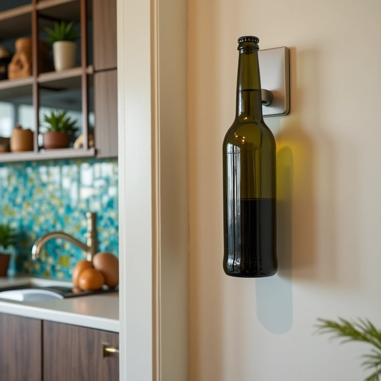 Abridor de garrafa de parede em cozinha moderna.