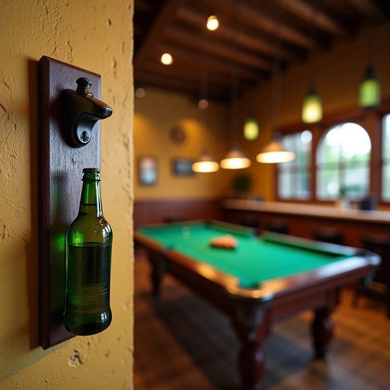 Abridor de garrafa de parede em espaço de jogos.