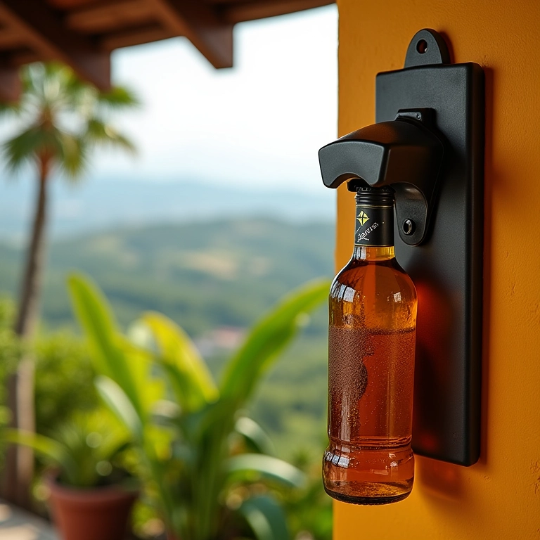 Abridor de garrafa de parede na varanda.