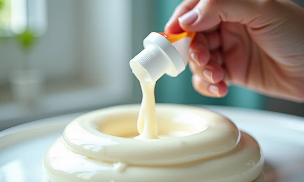 Adicionando solução para lentes de contato em uma receita de slime caseiro.