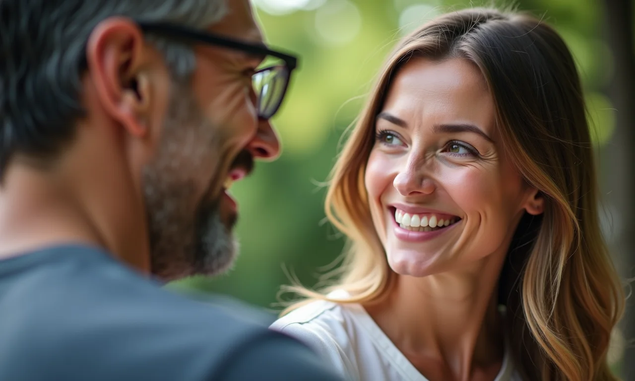 Adultos conversando em linguagem inclusiva com emoções positivas.