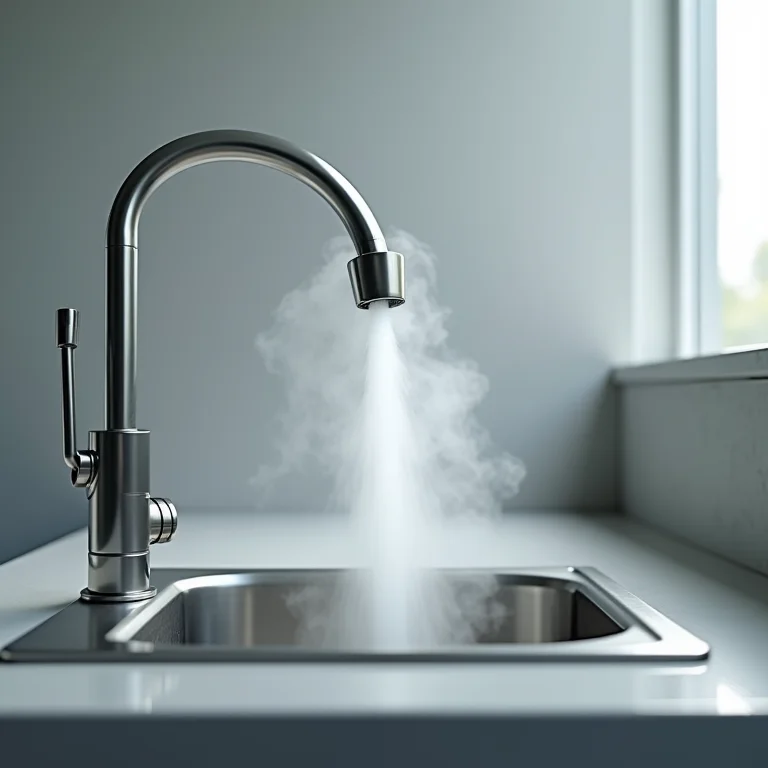 Água quente sendo despejada na pia