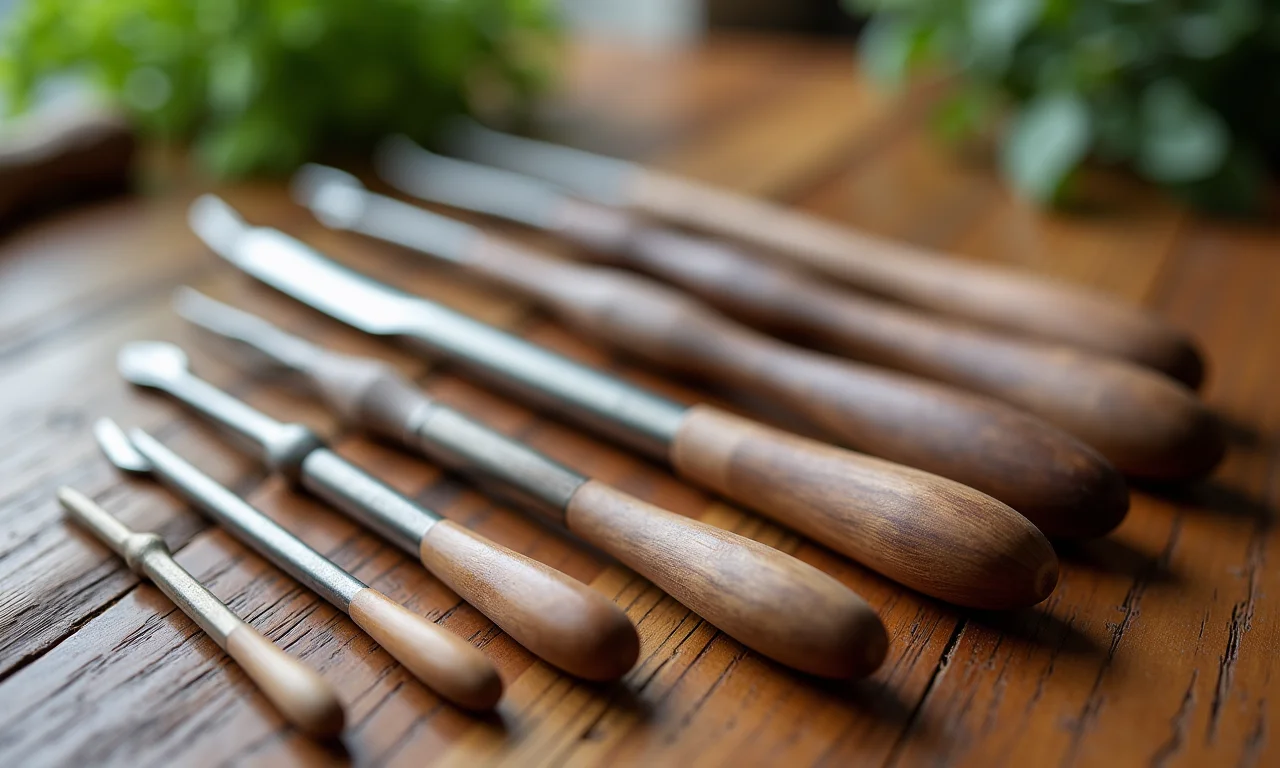 Agulhas de crochê de diferentes tamanhos.