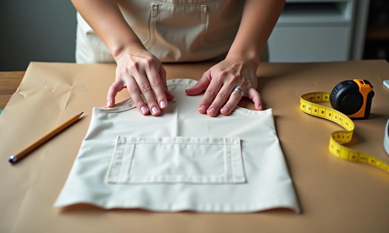 Ajustando o molde do avental de cozinha para o tamanho ideal.