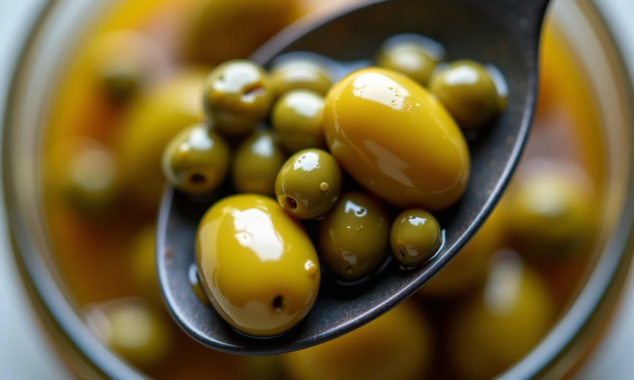Alcaparras e azeitonas verdes em conserva, prontas para adicionar sabor.