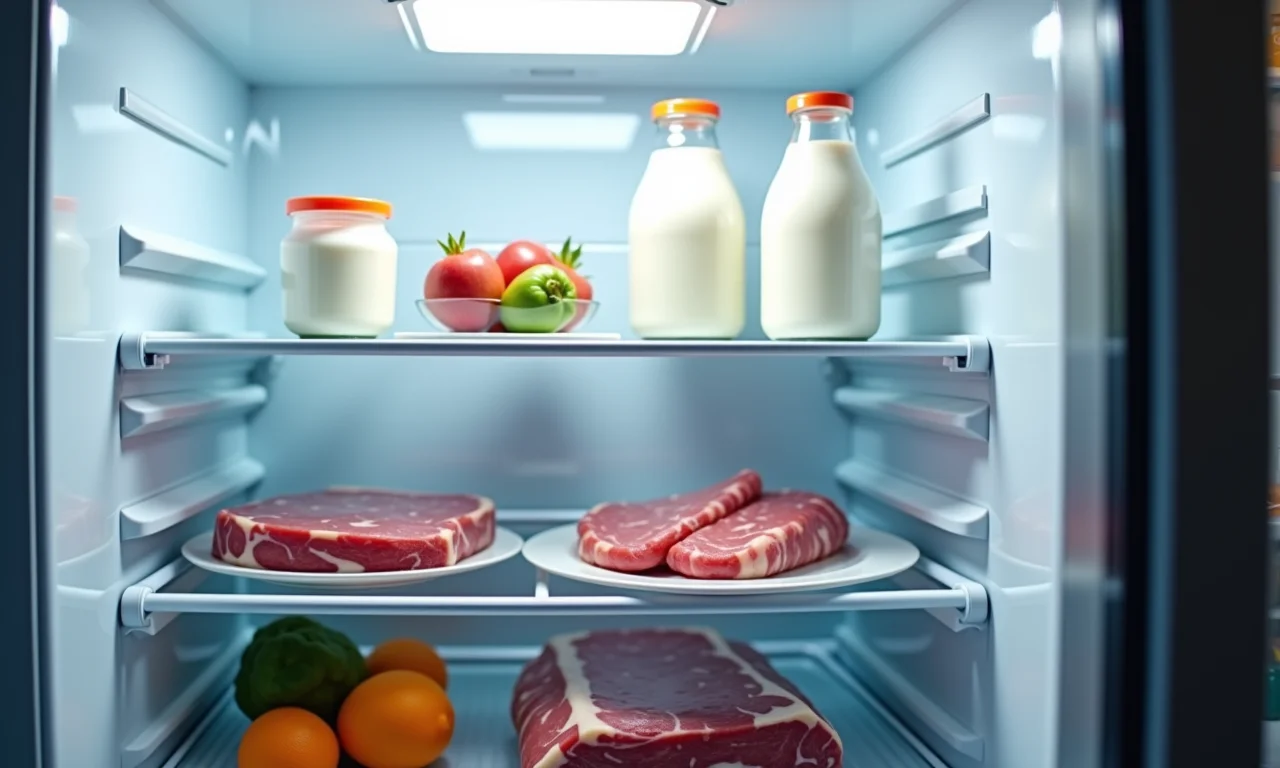 Alimentos organizados no local correto da geladeira.