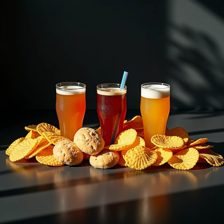 Alimentos processados em fundo escuro.