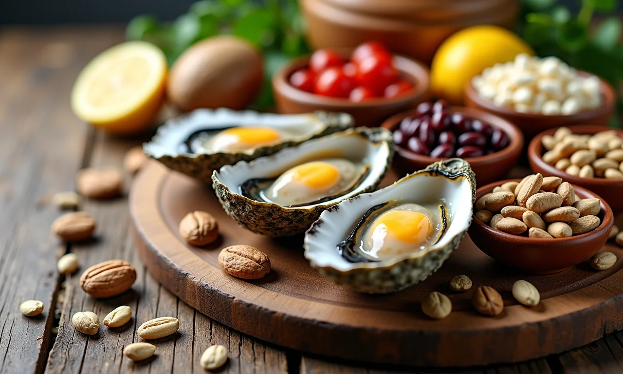 Alimentos ricos em zinco como ostras, castanhas e sementes, essenciais para a defesa do organismo contra a hanseníase.