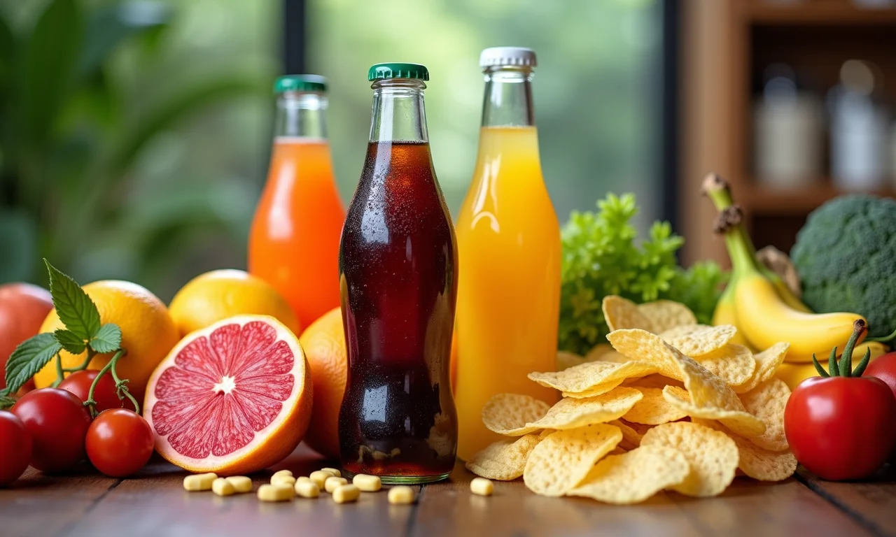 Alimentos ultraprocessados (refrigerantes, doces) versus alimentos saudáveis, inimigos da imunidade contra a hanseníase.