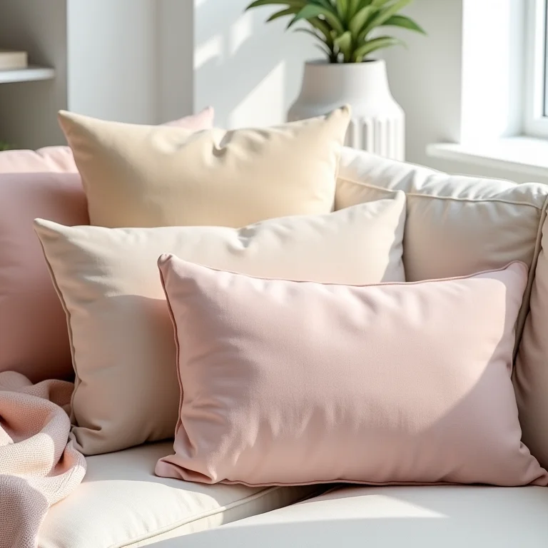 Almofadas decorativas em tons pastel.
