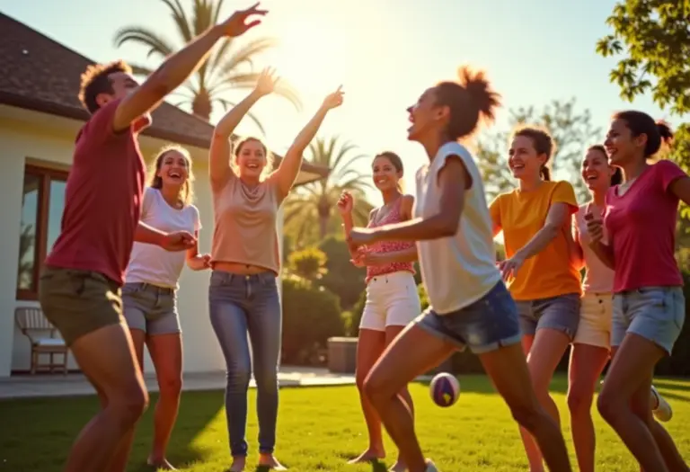 Amigos jogando peteca em dia ensolarado.