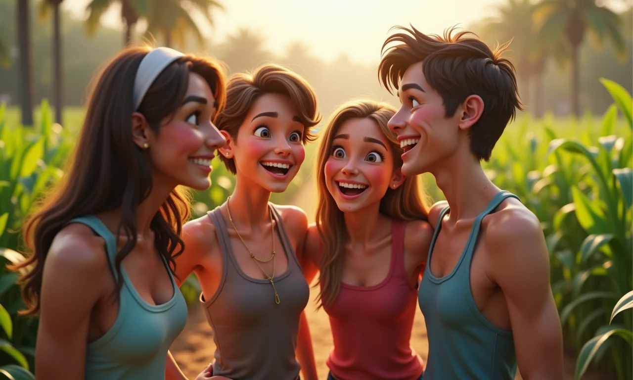 Amigos rindo juntos de uma piada.