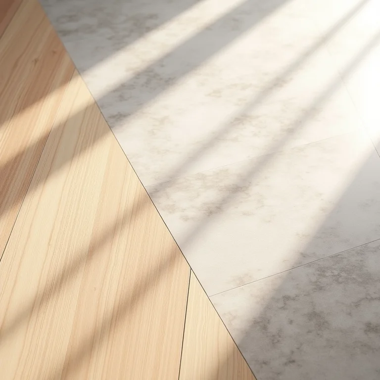 Amostras de diferentes tipos de pisos (madeira, cerâmica, carpete) para escolher materiais de qualidade.