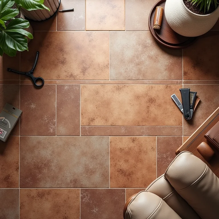 Amostras de pisos cerâmicos para barbearia em tons terrosos
