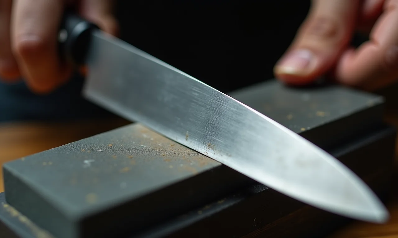 Ângulo correto para afiar faca na pedra.