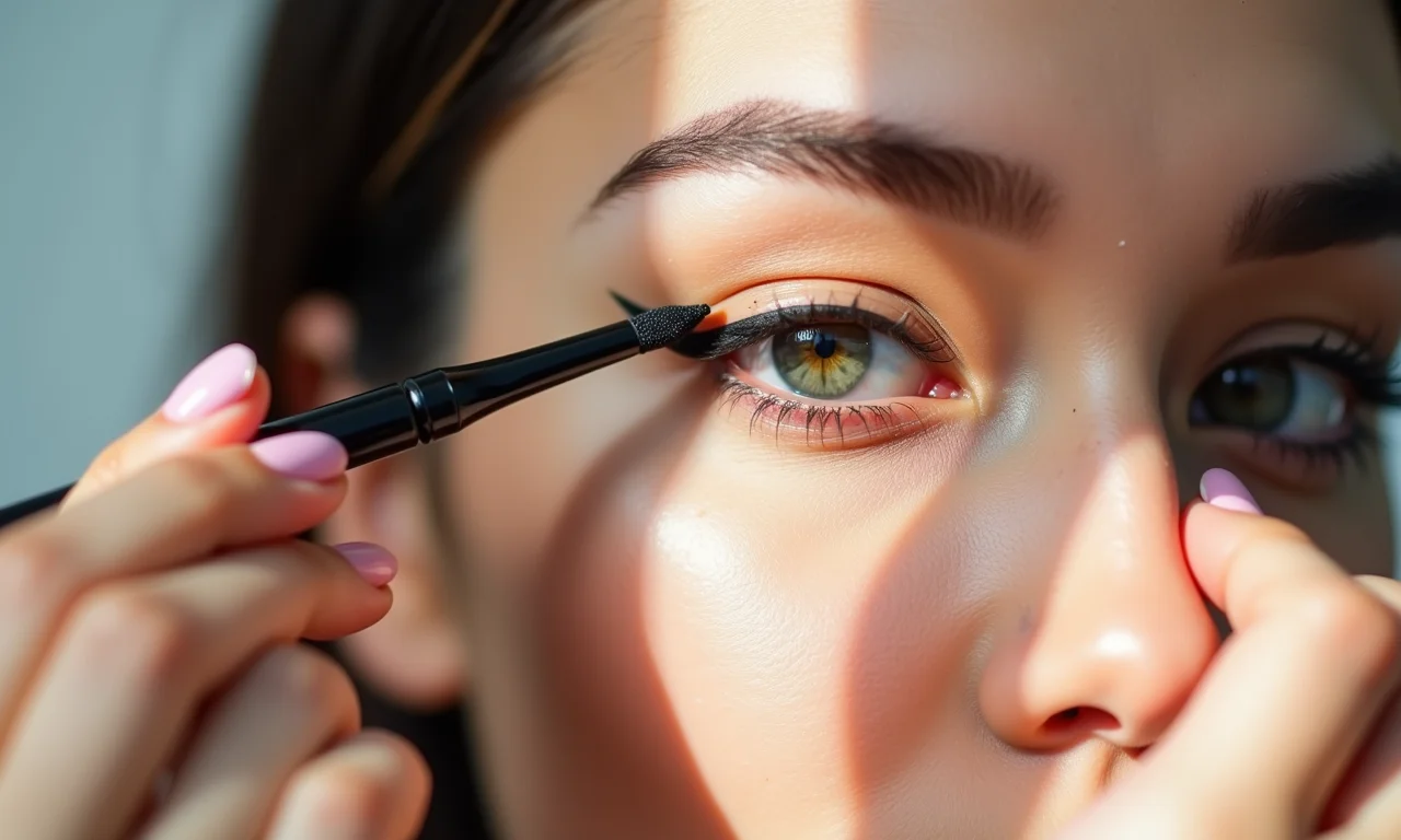 Delineador Gel ou Líquido: Prós e Contras Aplicação precisa de delineador em gel, destacando diferentes estilos.