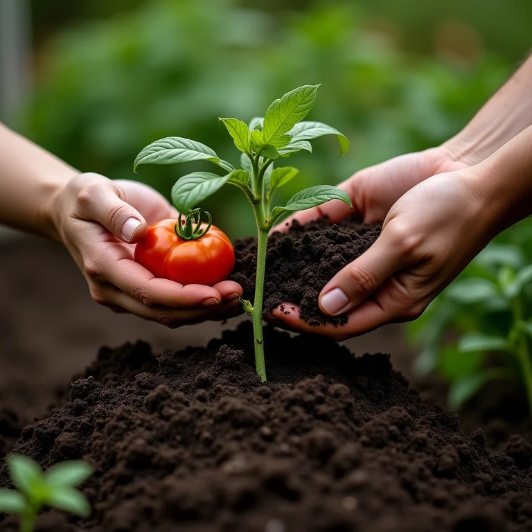 Aplicando composto orgânico no jardim