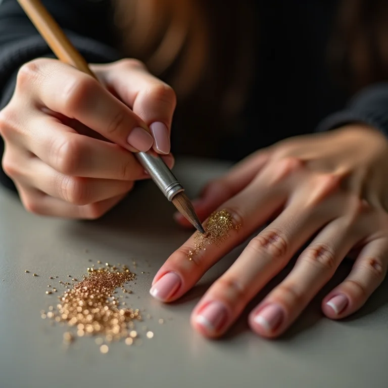 Aplicando glitter nas unhas com pincel