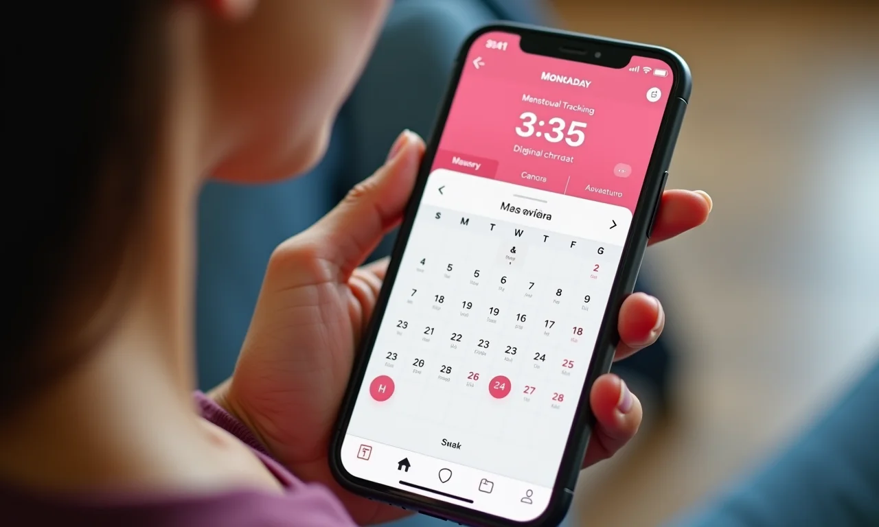 Aplicativo de monitoramento menstrual em um smartphone.