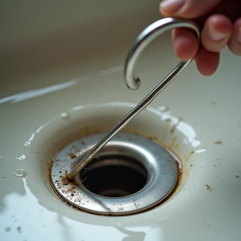 Arame retirando sujeira do ralo da pia