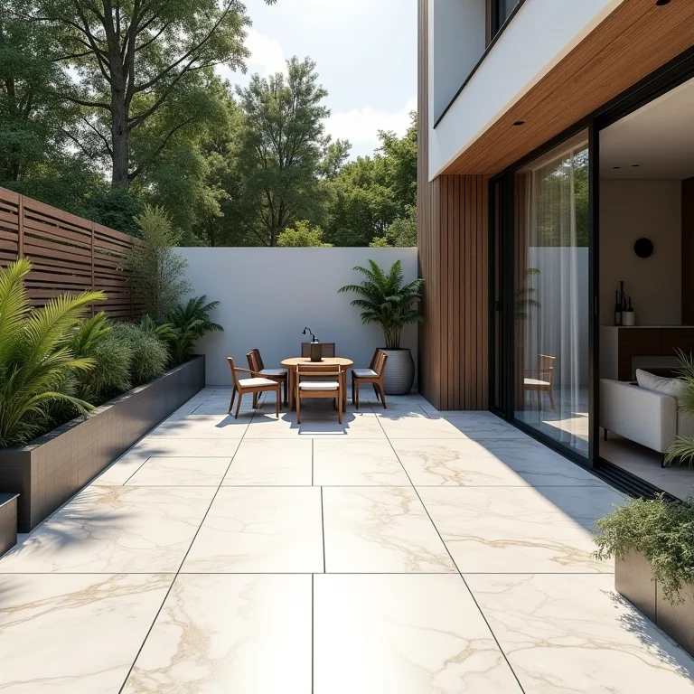 Área externa com porcelanato Calacata EXT