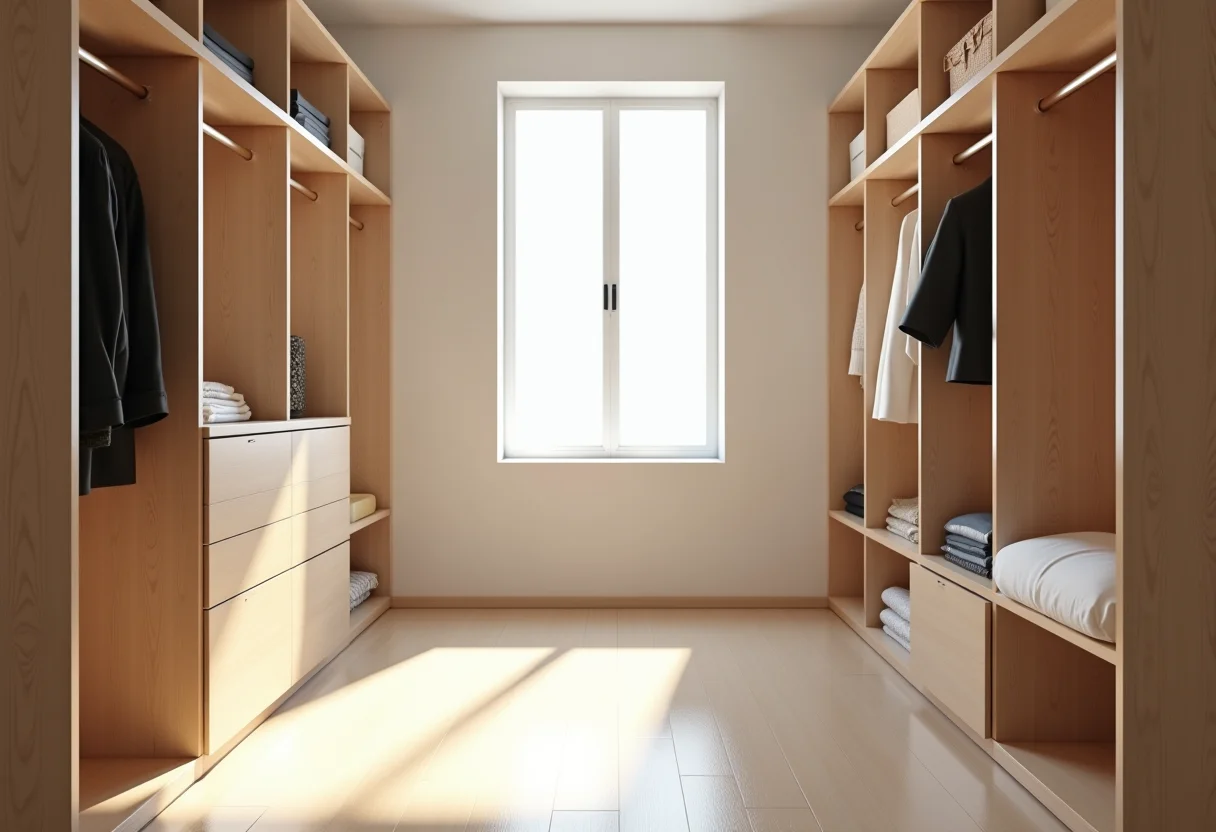 Adeus, mofo! O guia definitivo para proteger seus armários Armário arejado e bem iluminado com texturas naturais.